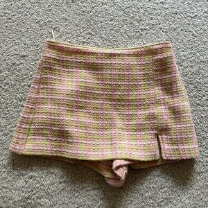 Zara Pink and Lime Tweed Mini Skort